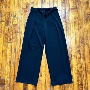 H&M Pants Women's Small Black Solid Wide Leg Pleated Tied Waistband Preppy